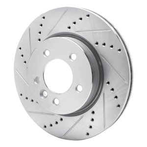 Land Rover LR3 Brake Rotor (1) - Front Left - R1 Concepts - Drilled & Slotted - Silver - `05-`07